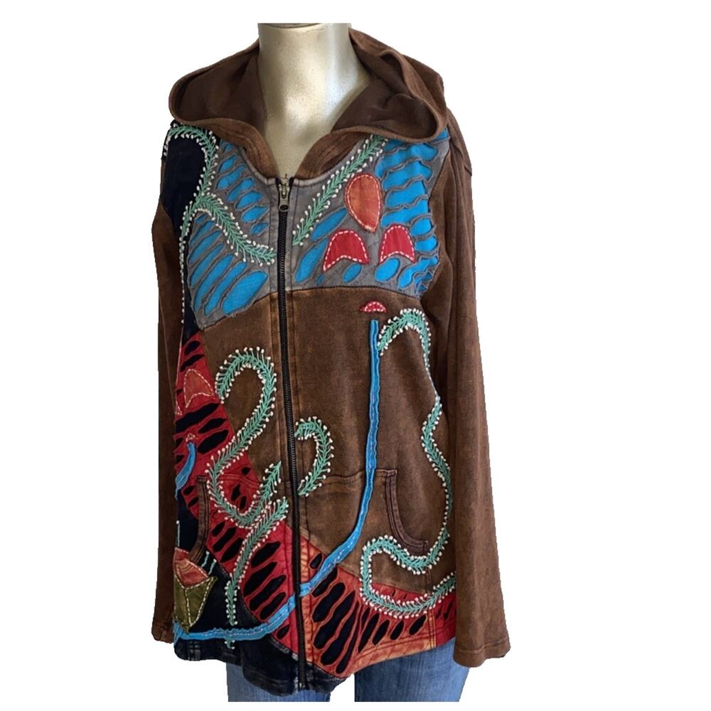 The Collection Royal Hoodie Jacket Women Medium Artsy Zip Hippy Boho 90'S Vibe - Picture 2 of 10